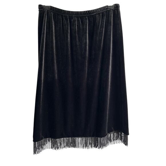 Vintage Clio Women’s Medium Black Velvet Evening Beaded Hem Stretchy Waist Skirt - Picture 1 of 6